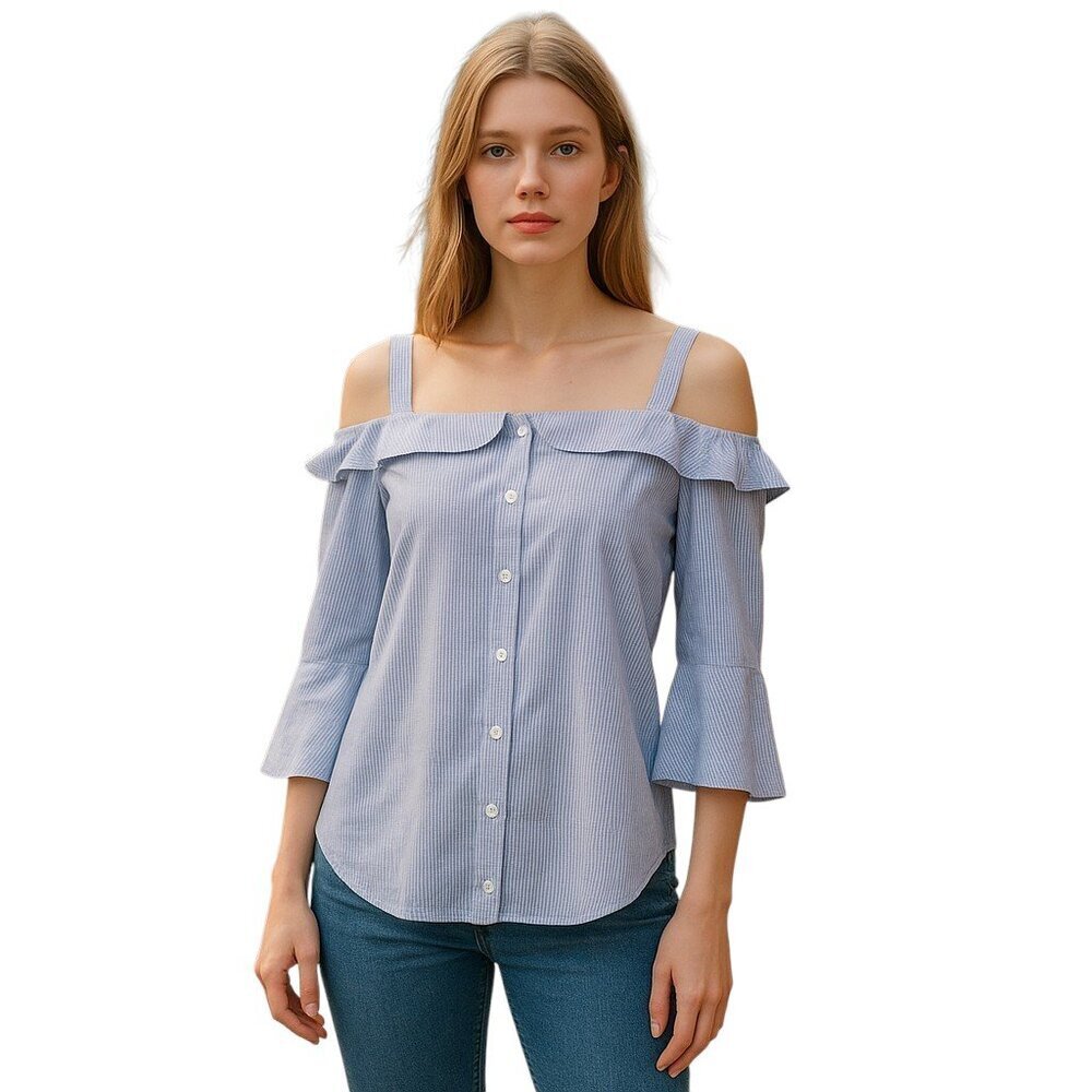 Aqua Cold Shoulder Stripe Blouse‎ Small Preowned